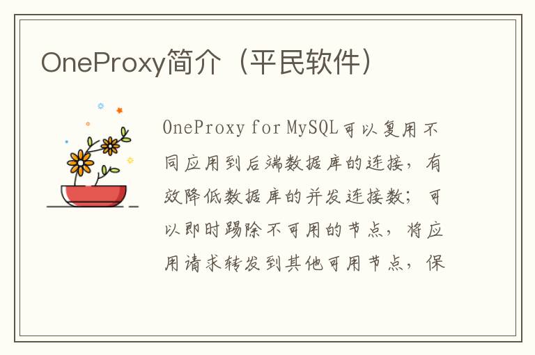 OneProxy简介（平民软件）