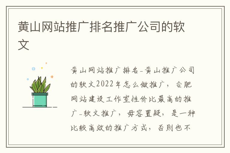 黄山网站推广排名推广公司的软文