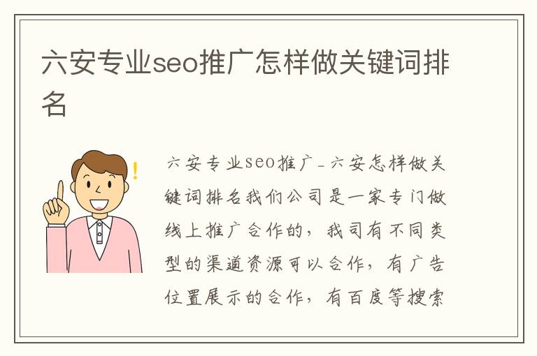 六安专业seo推广怎样做关键词排名